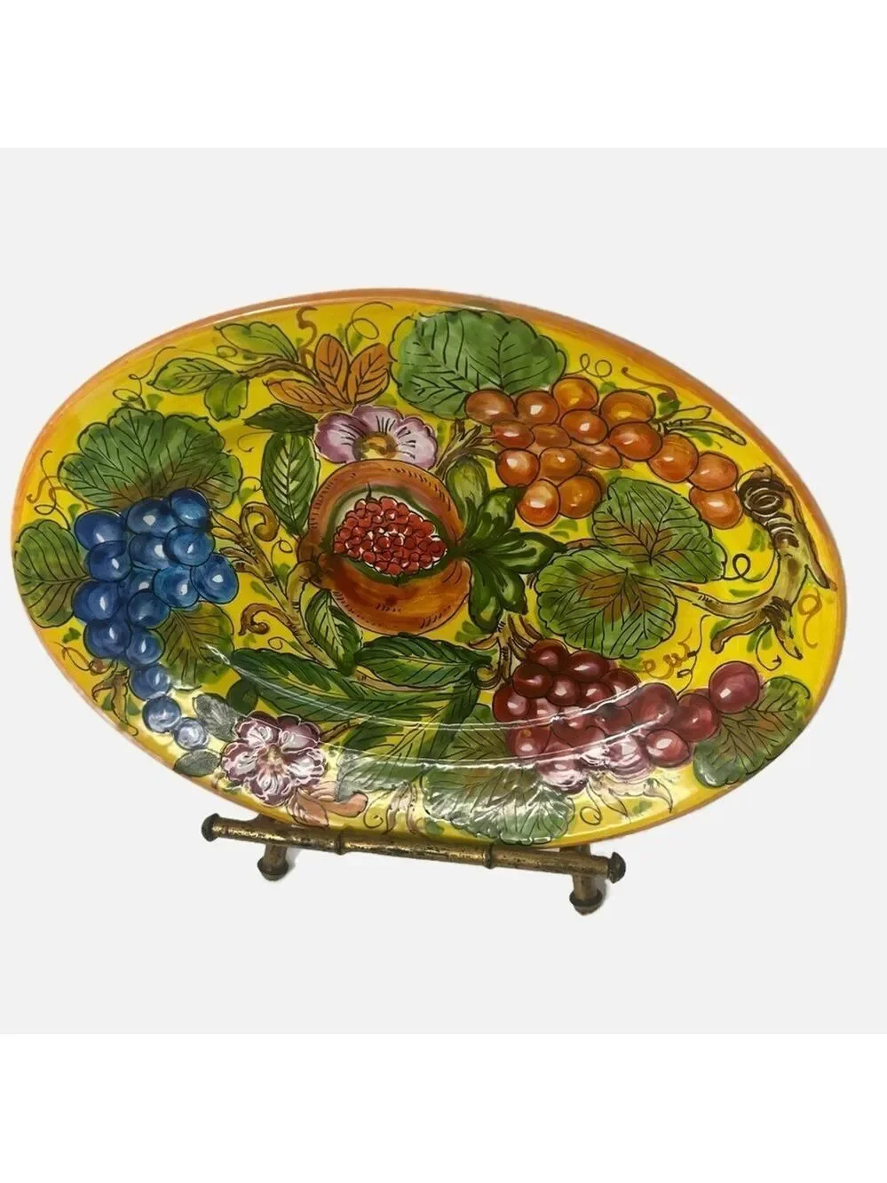 Vintage Italian Large Platter Vibrant Fruit Hand Painted Signed Dip A Mano